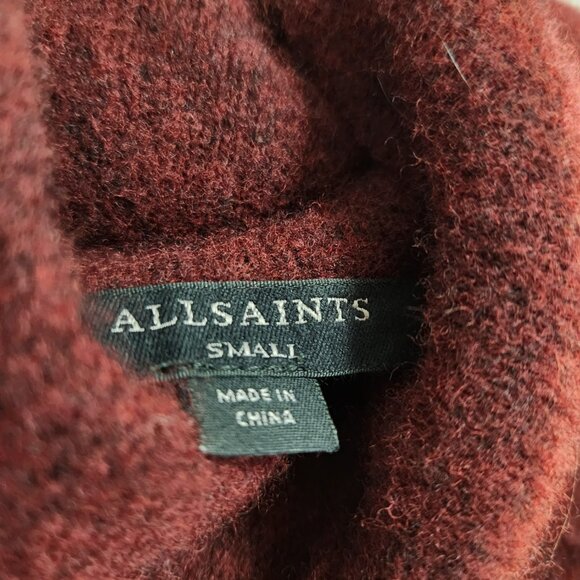 All Saints Women's Roll Lock Cozy Wool Maroon Sweater Small - Picture 3 of 7